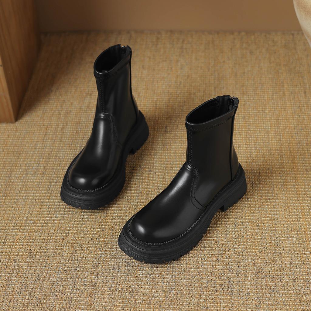 Krazing Pot Microfiber Autumn Winter Shoes Thick High Heels Zipper Platform Size 43 Motorcycle Boots Brown Color Ankle Boots
