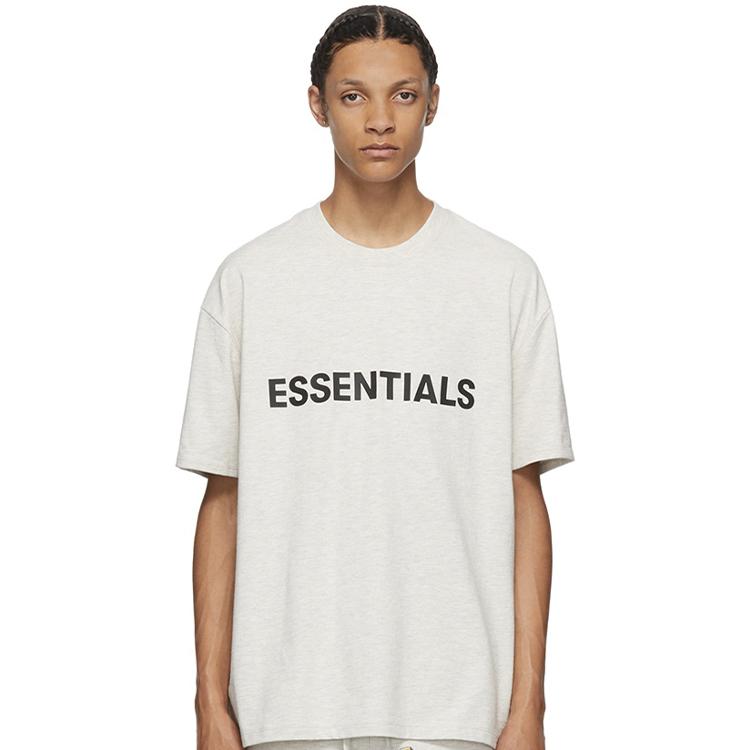 Fear of God Essentials SS20 3D Silicone Applique Boxy T-Shirt Men Tops Oatmeal FOG-SS20-288