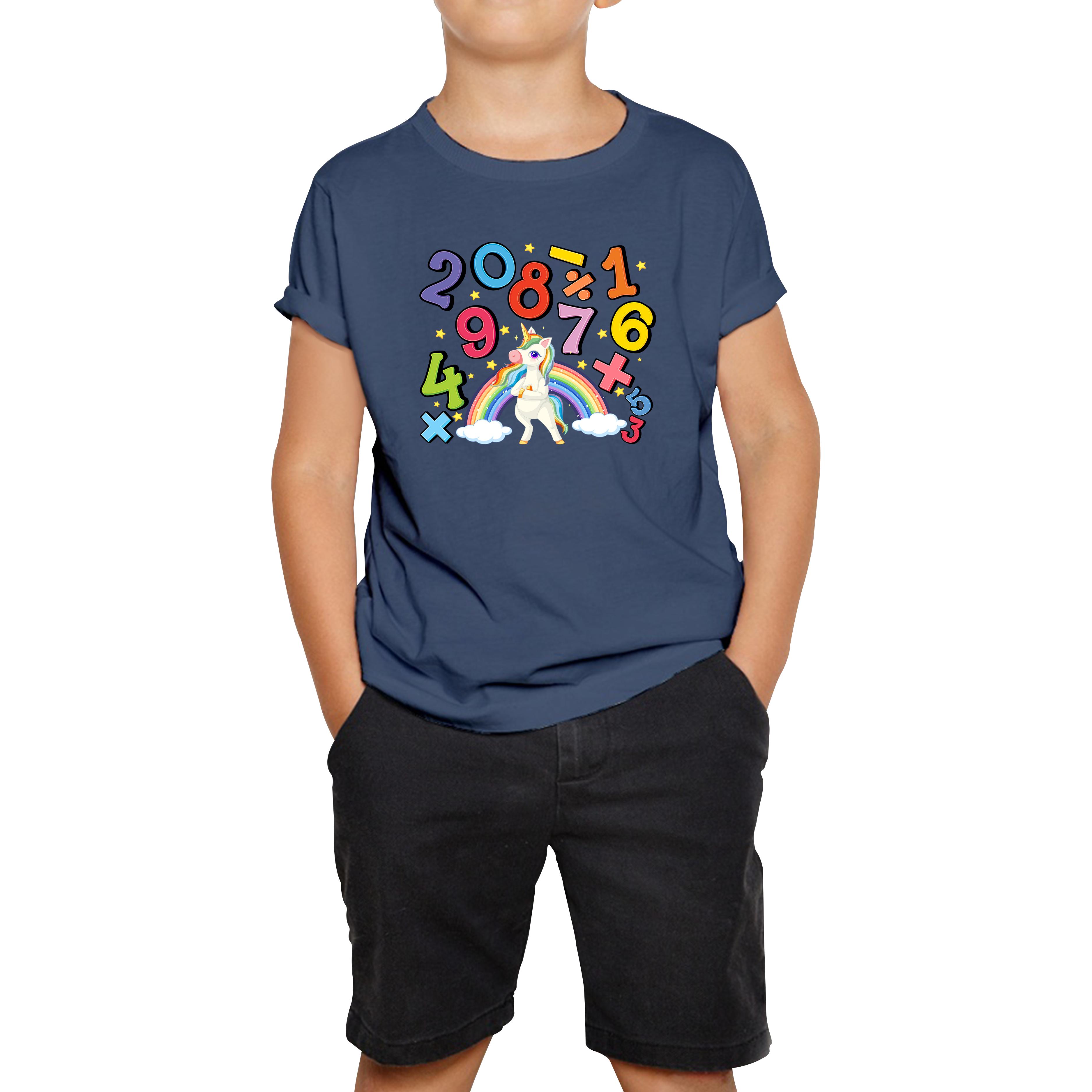 Number Day Unicorn Maths Day World Numbers Day Rainbow Colours Counting Kids Tee 140