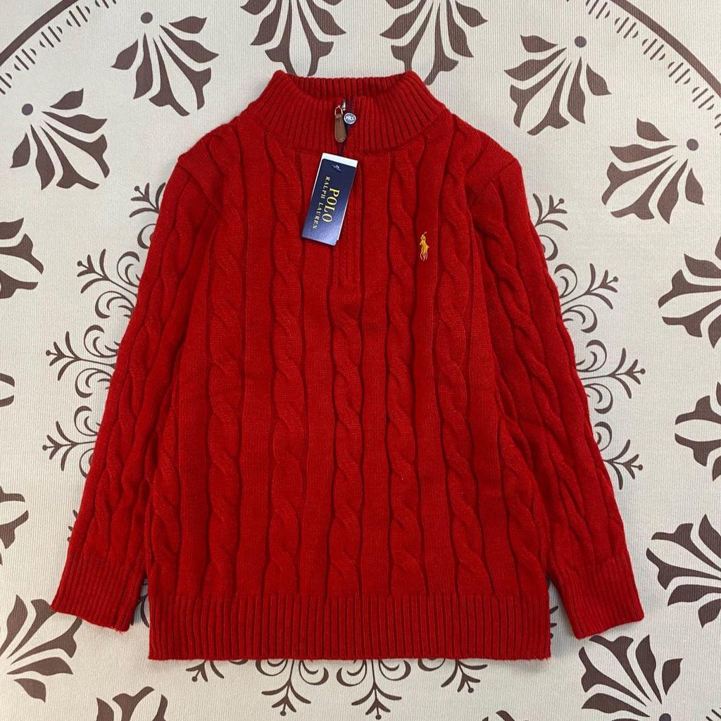 Ralph Little Horse Embroidered Polo Patch Stand Collar Cable Knit Men's Half Zip Sweater for Autumn/Winter