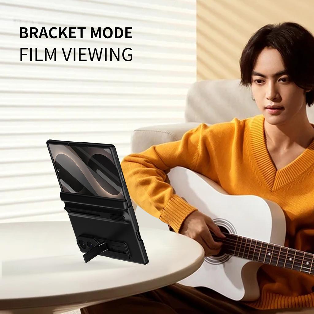 For Samsung Galaxy Z Fold 8 Wide Case Retractable S Pen Slot Built-in Kickstand Hinge Protection Tempered Glass Screen Protector