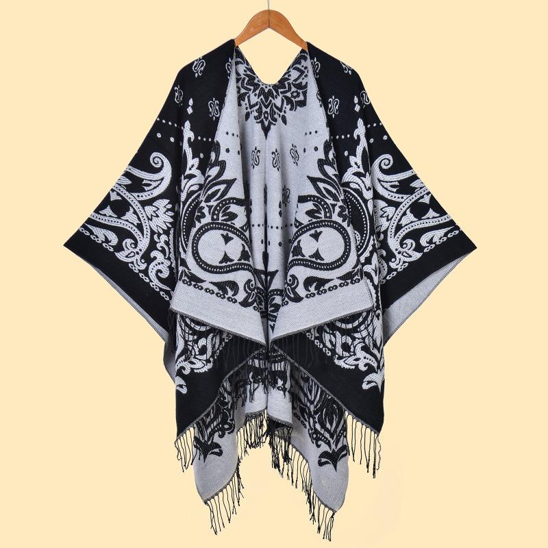 Women's Cashew Fringed Split Shawl Double-sided Jacquard Thickened To Keep Warm Travel Atmosphere, Take Pictures and Sell Well