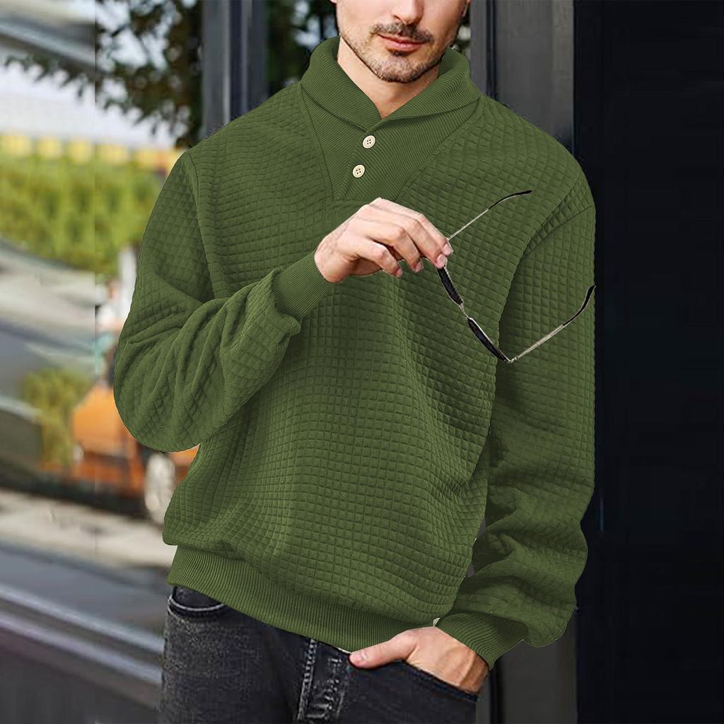 Men's Solid Color Lapel Plaid Sweatshirt Men's Casual Fashion Sweatshirt