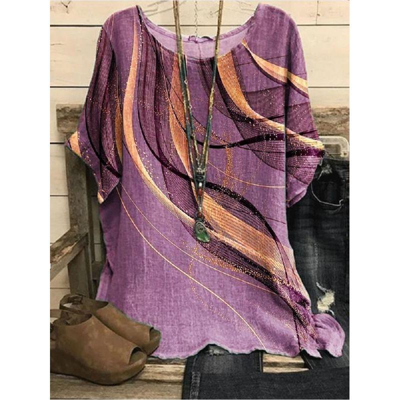 Printed round Neck Neck Casual Loose Top Print round Neck Top Women