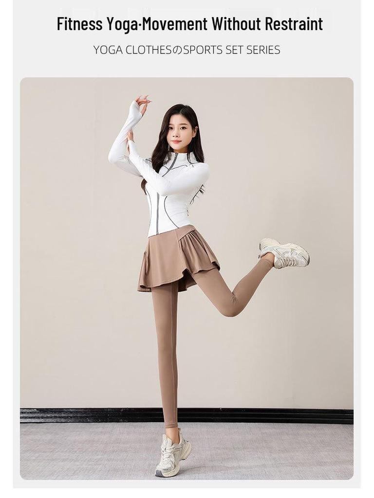 Women's High-End Yoga & Pilates Suit: Jacket, Skirt, Pants for Autumn/Winter 2024 Fitness & Running