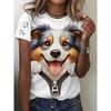 Summer Round Neck 3D Cute Dog Pattern Print Top Fashionable Casual Short Sleeved Women's T-shirts