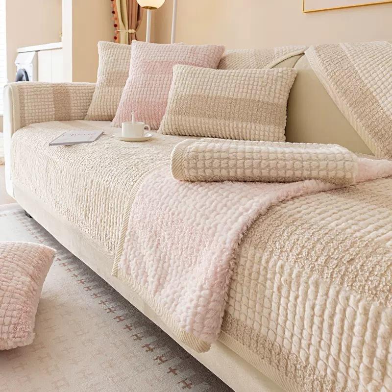 Thickened Imitation Rabbit Plush Sofa Cushion in Winter Modern Light Luxury Sofa Cover Anti-slip Sofa Cushion