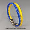 Ukrainsk Flagga Flätat Läderarmband: Blå och gul färgblockerad armring med spänne.
