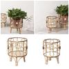 Rattan Indoor Plant Stand Straw Woven Flowers Pots Holder Stool with Legs Floor Planter Baskets Rack Wood Plant Shelf