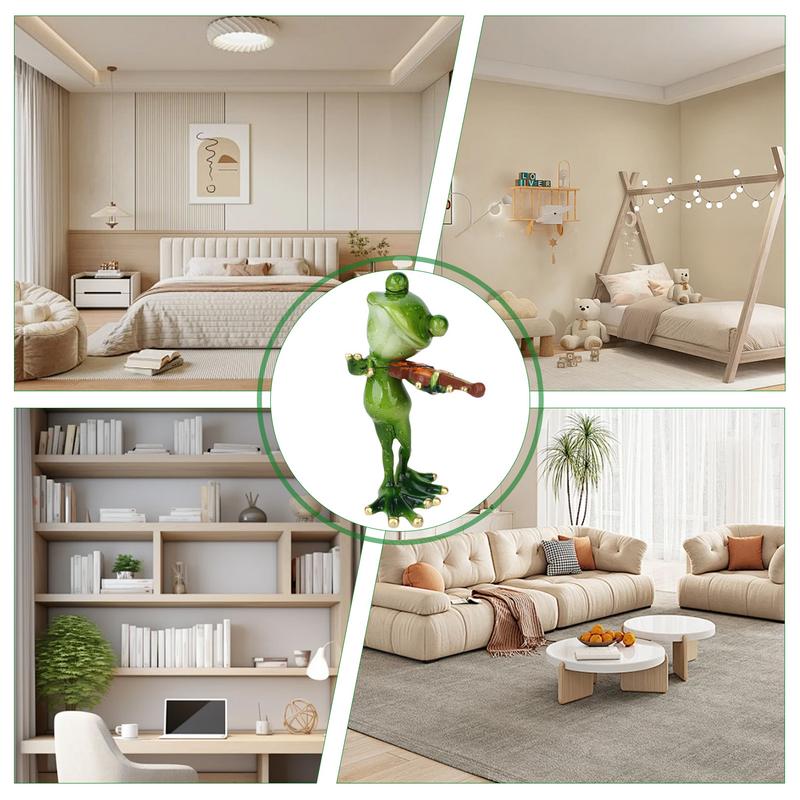 Frog Ornament Cute Cartoon Frog Statue Outdoor Accessory Figurine Resin Guitar Violin Outdoor Decor Holding Musical Instrument