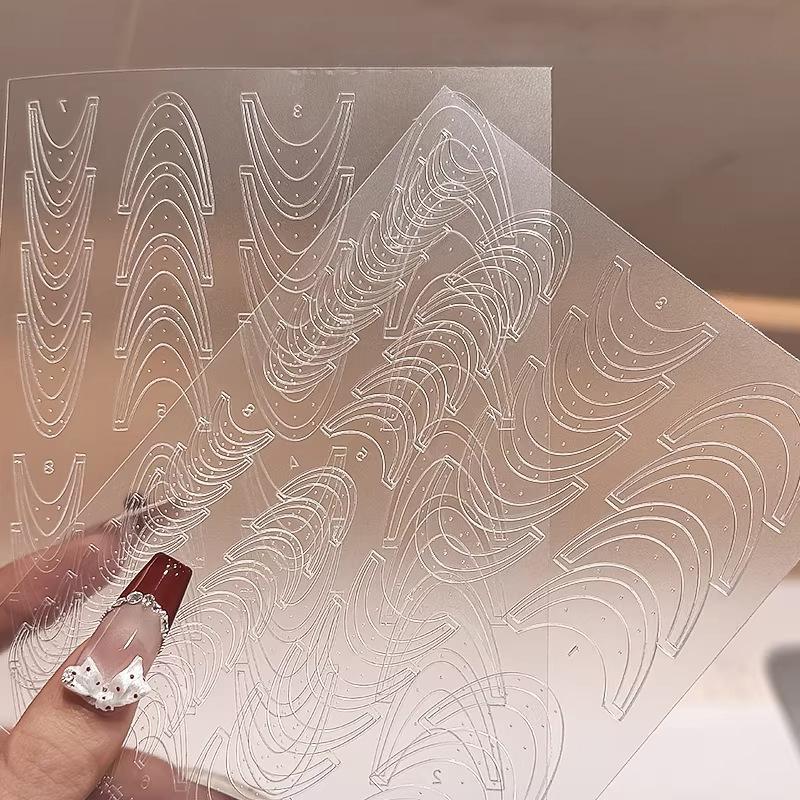 Fully Transparent Hollow French Nail Stickers Spray Painting Stencil French Edges Templates Patting Glue Adhesive Auxiliary Tool