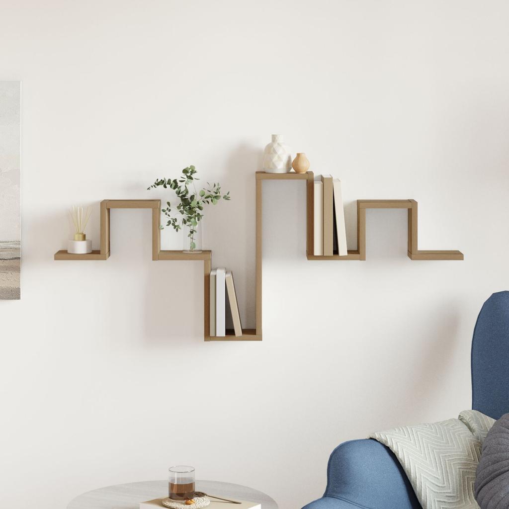 Corner Creative Wave Floating Shelf Wall Shelf, Wood Grain Corner Frame Rustic Wood Wall Hanging, Room Decoration Floating Shelf 104.5x10x43 cm