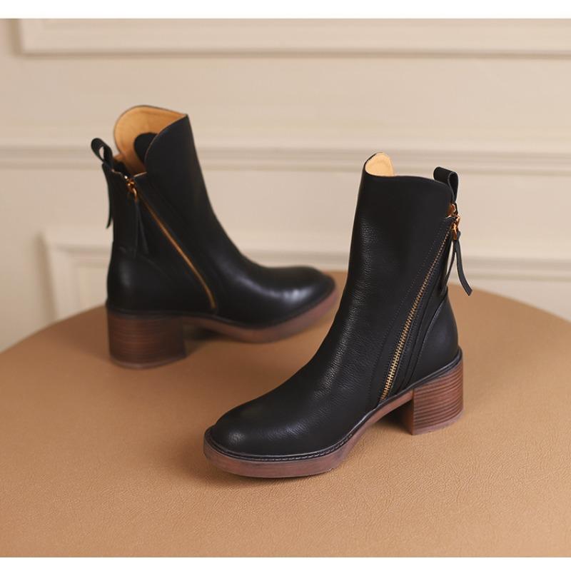 New Style Luxury Leather Women Ankle Boots Back Zipper Close Modern Boots Women's High Heels Shoes Woman Boots Zapatos Mujer