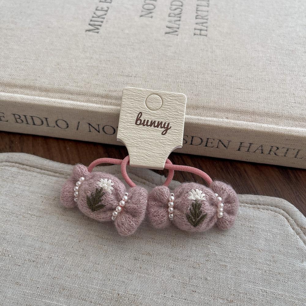 Autumn and Winter Lace Embroidery Bow Children's Hairpin Cute Girl Hair Ring Head Rope Girl Headdress Hair Accessories