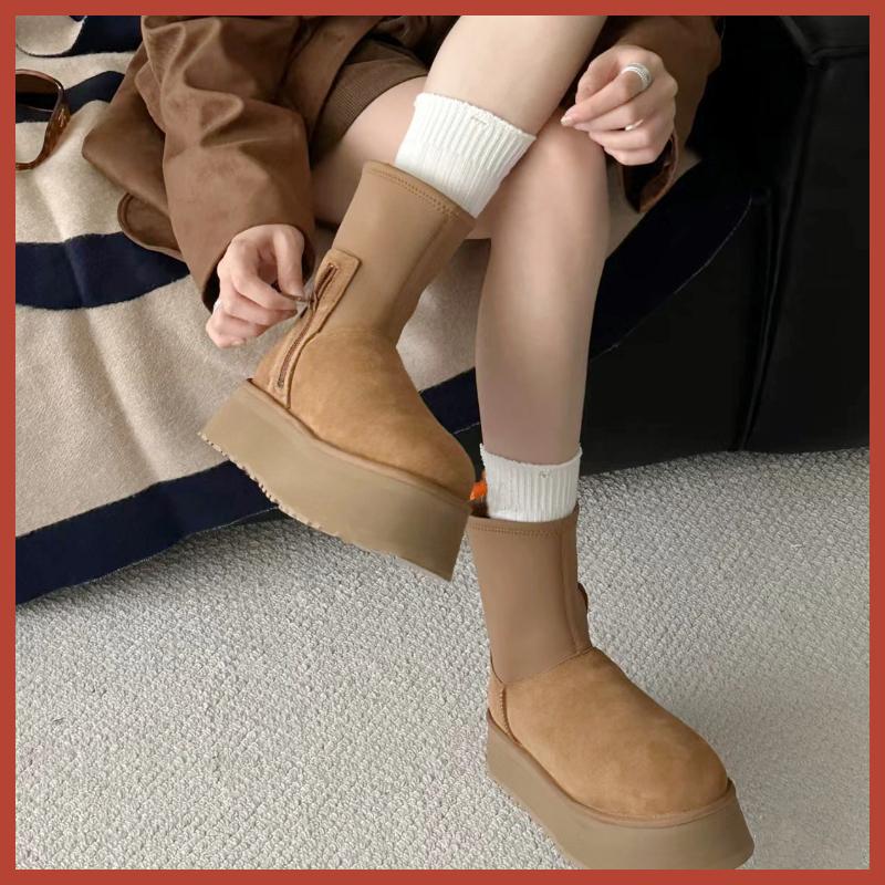 Módní tužkové sněhule na silné podrážce, nová módní mezipodešev z hovězí kůže, silná vlněná izolace, dámské sněhule