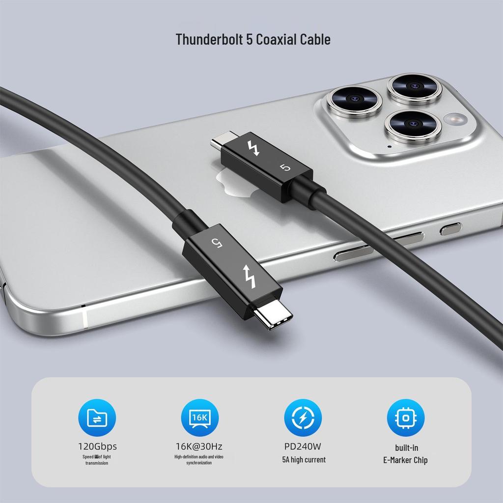 Thunderbolt 5 Dual Type-C Cable, PD240W Fast Charge, 80Gbps Data Transfer, 16K@60Hz Video.