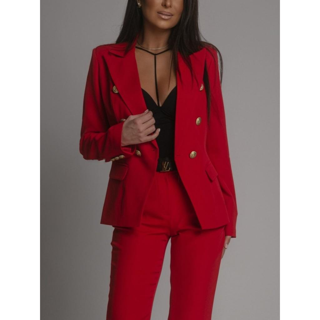 Dámský dvouřadý kancelářský oblek 2025, Profesionální blejzr s pohodlnými kalhotami, Business casual dvoudílný set pro dojíždění a pracovní oděv