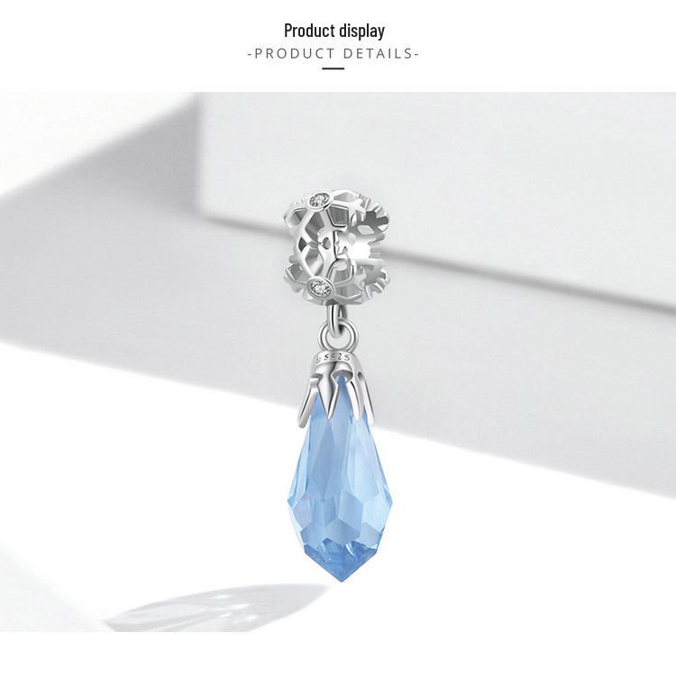 Sterling Silver Snowflake Ice Crystal Pendant Bracelet with Light Blue Zircon and Platinum Plating