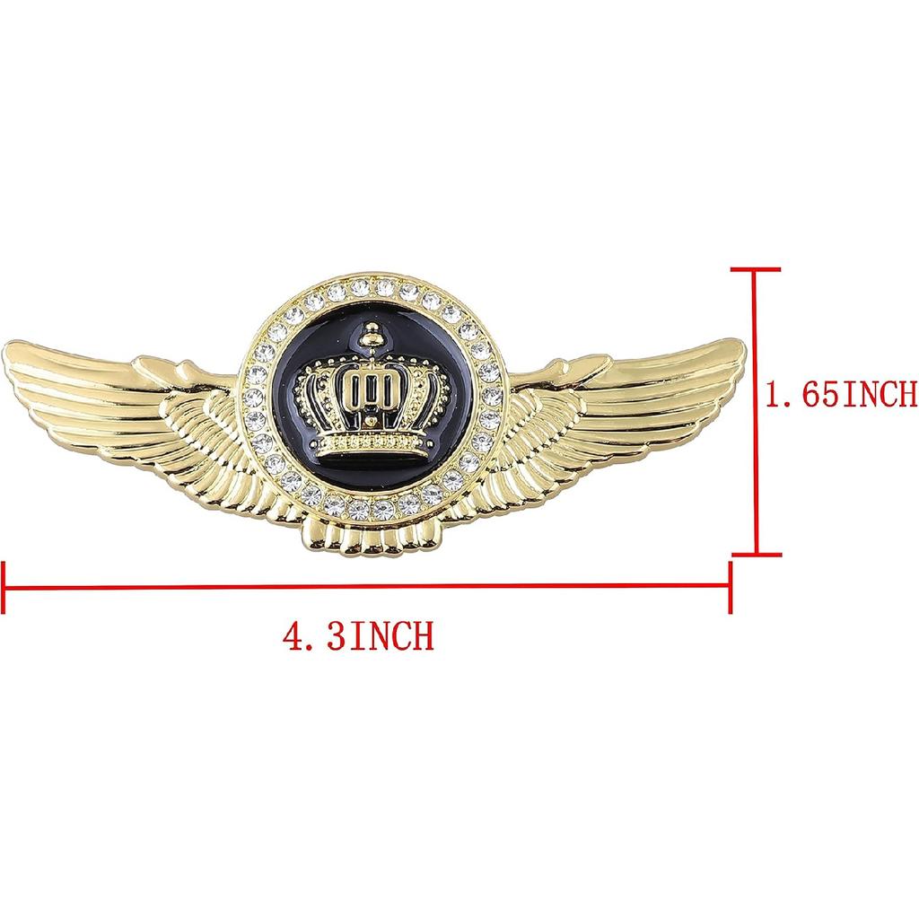 2pcs Wing Circular Crown Emblems,Crystal Diamond Crown Car Stickers Decals Decoration for All Car (Gold Black)