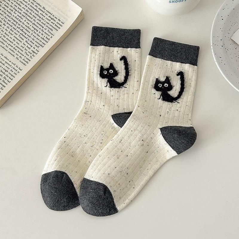 

Женские весенне-осенние носки из хлопка в рубчик, с мультяшным милым животным, в студенческом стиле 1 pair