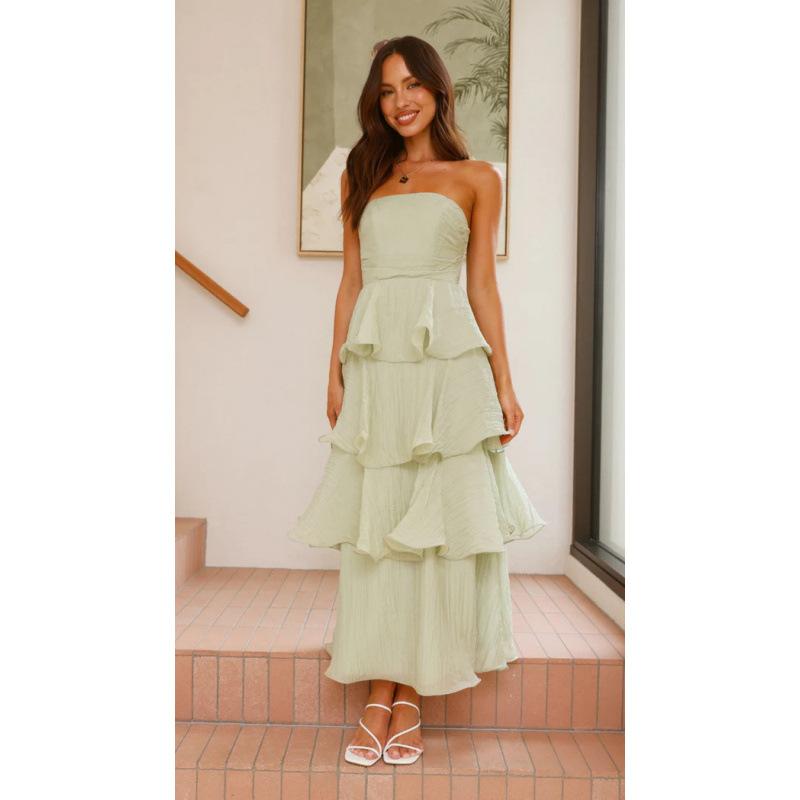 Summer European and American New Women's Clothing Sexy Fashion Tube Top Backless Cake Dress Women