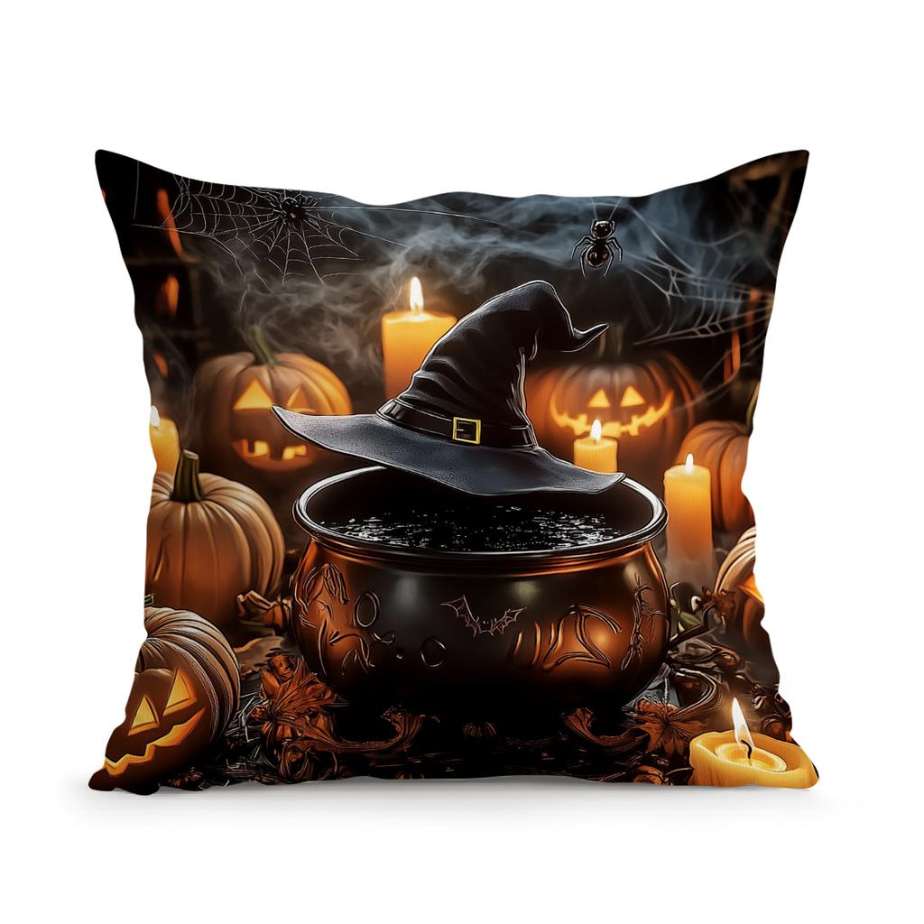 Halloween Black Cat Witch Hat Cushions Pillowcase Polyester Cushion Cover Throw Pillow Sofa Decoration Pillowcover Home Decor
