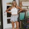 Ladies Summer Casual White Vest Sleeveless Solid Color Bare Midriff Crop Top
