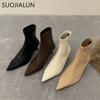 Fashion SUOJIALUN 2025 New Fashion Women Ankle Boot Pointed Toe Slip On Ladies Elegant Short Boots Thin Low Heel Dress Chelsea Pumps Sho