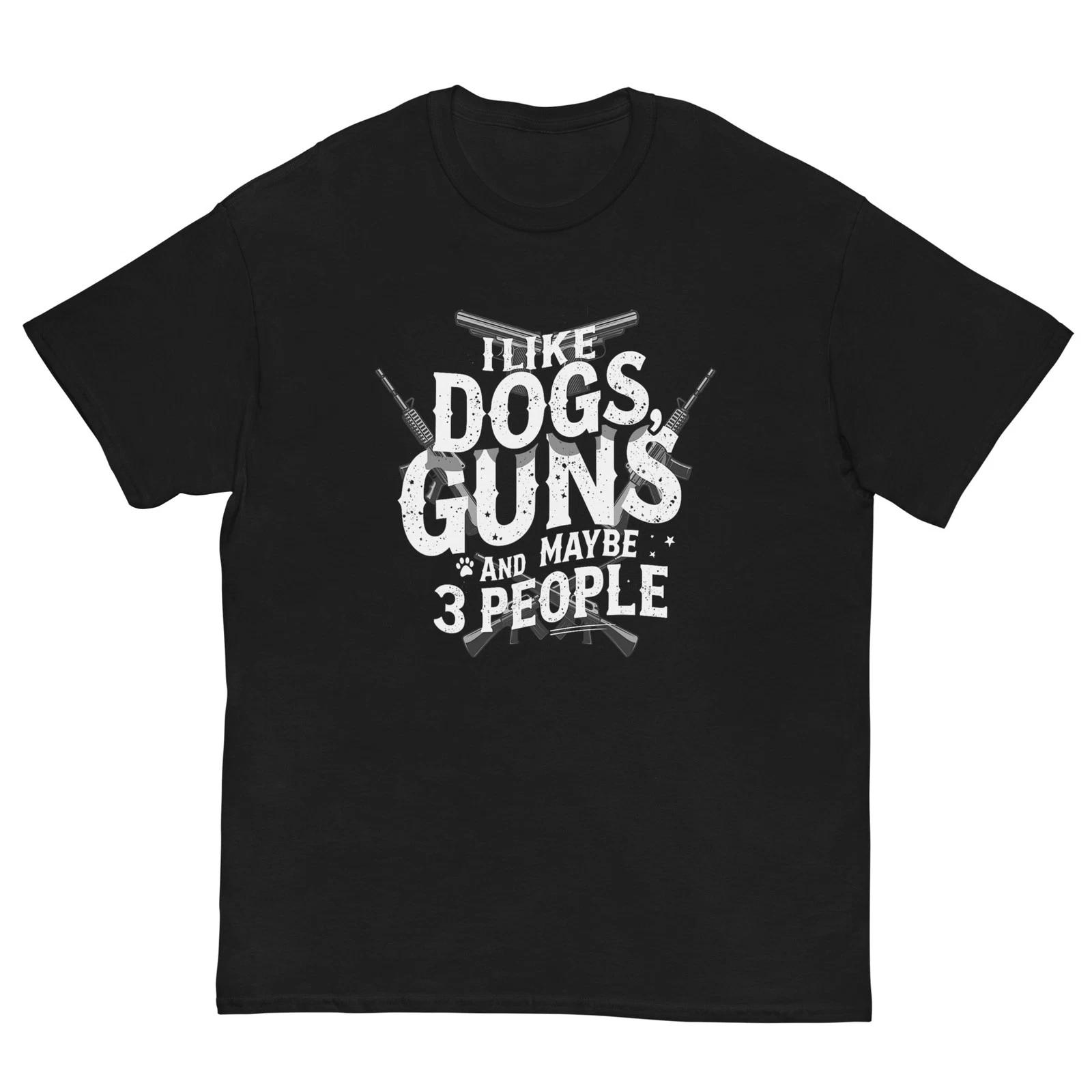 I Like Dogs Guns and Maybe 3 People Funny Dog Joke Vintage T-Shirt M