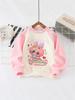 Labubu Girls' Cartoon Raglan Sleeve Sweatshirt - Spring/Autumn, Korean Style, UV Protection
