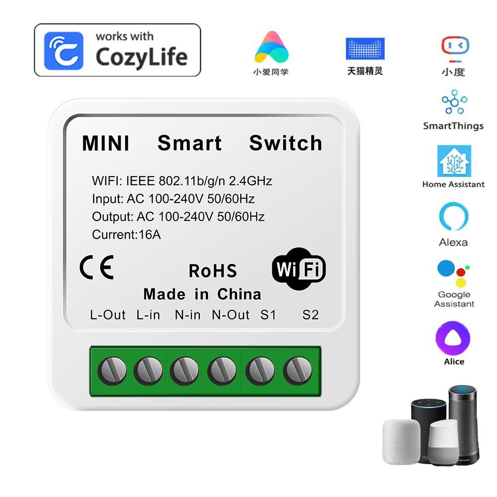16A Wifi Mini Smart Switch Wireless DIY Light Switches 2 Way Control Breaker Work with HomeKit CozyLife App