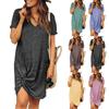 Women's Fashion Color Tie The Knot V-Neck Short Sleeves Leisure Dress