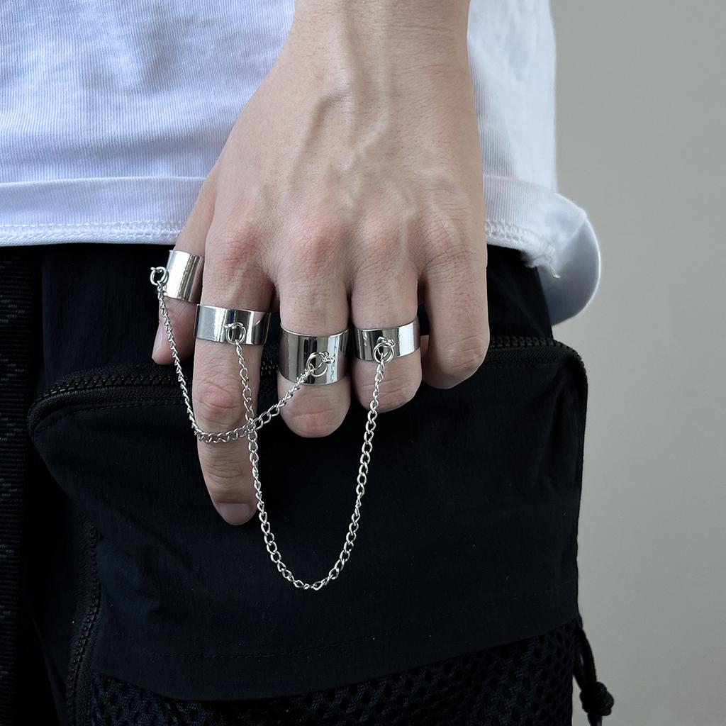 One-piece Geometric Chain Combination Ring Punk Style Openable One-piece Ring Index Finger Ring