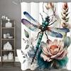 1Pc Floral Dragonfly Shower Curtain Set - Art Pattern, Polyester, 70.8X70.8 Inches, 12 Hooks, Elegant Bathroom Decor
