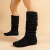 Women'S Solid Color Trendy Boots, Side Zipper Casual Flat Mid Calf Boots, Minimalist Round Toe Boots