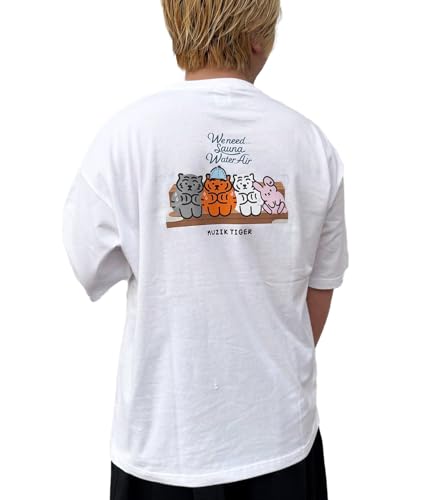 [Primal Blue] MUZIKTIGER Сауна Оверсайз Футболка, Унисекс (Япония, XL, Белый)