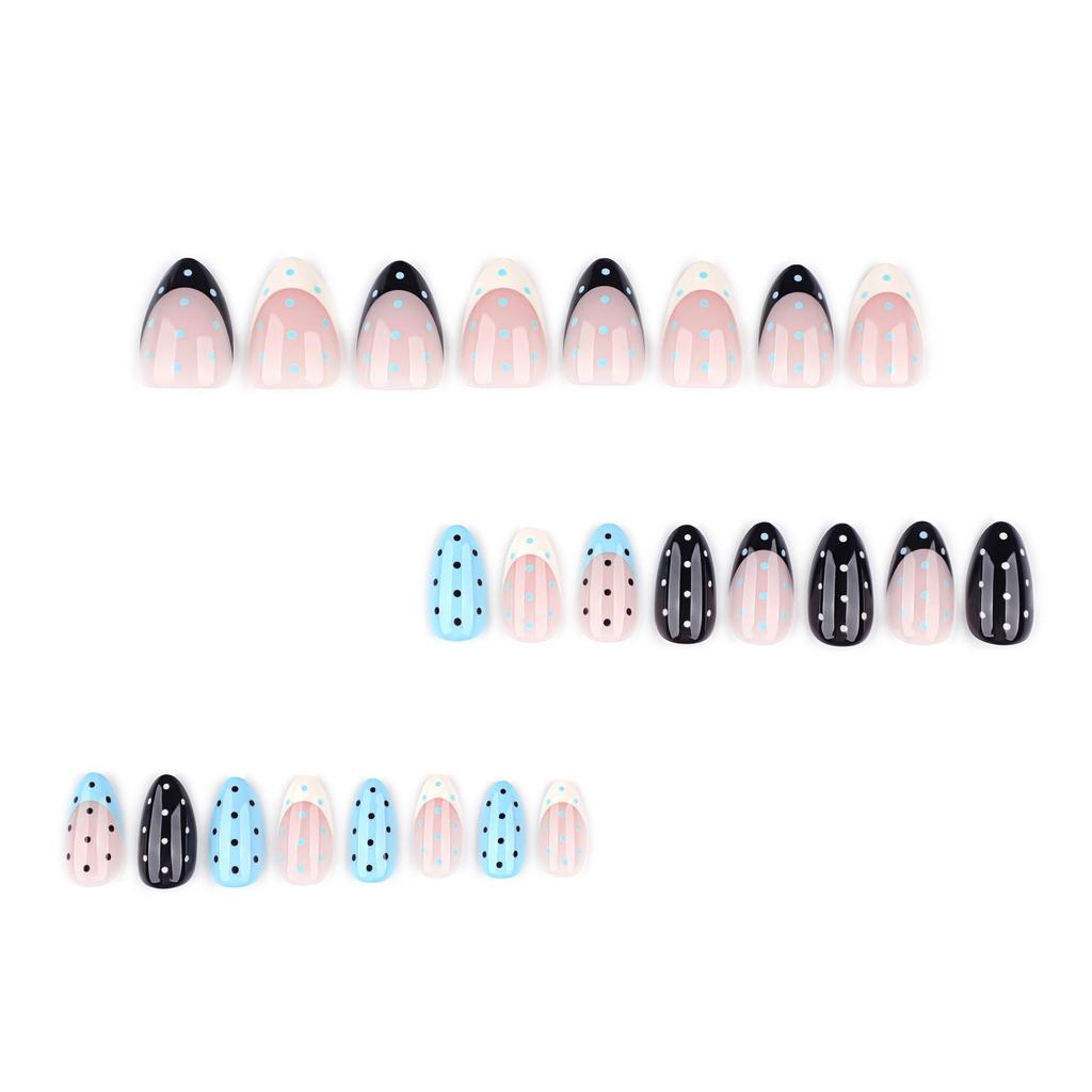 Polka Dot Almond False Nail Tips - European and American Style