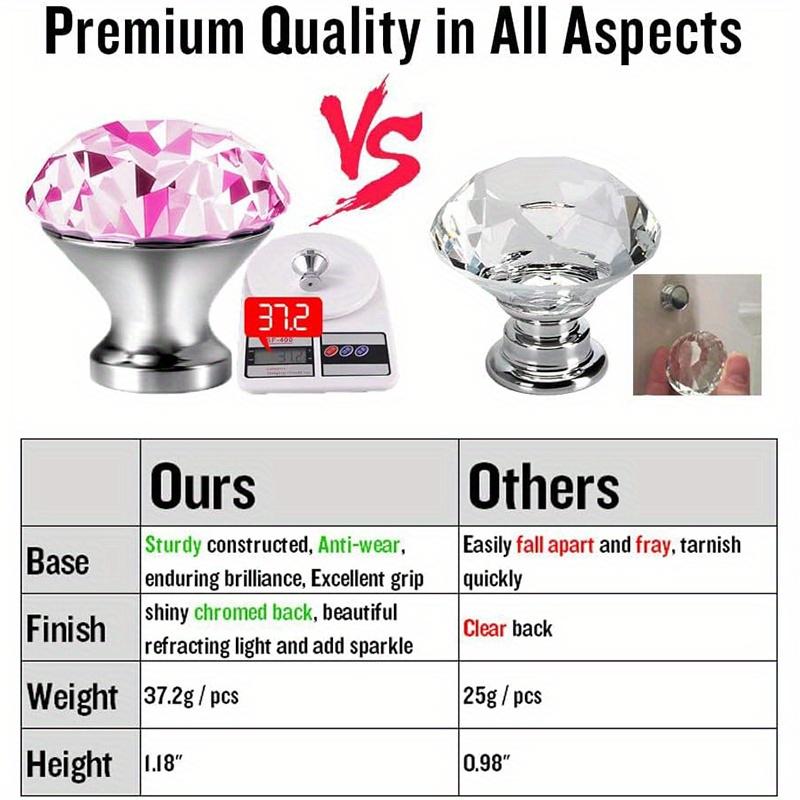 4/8 Stück Klare Rosa Runde Diamant Glas Knöpfe, Kristall Möbelgriffe mit Schrauben & Schraubendreher für Schubladen & Schränke