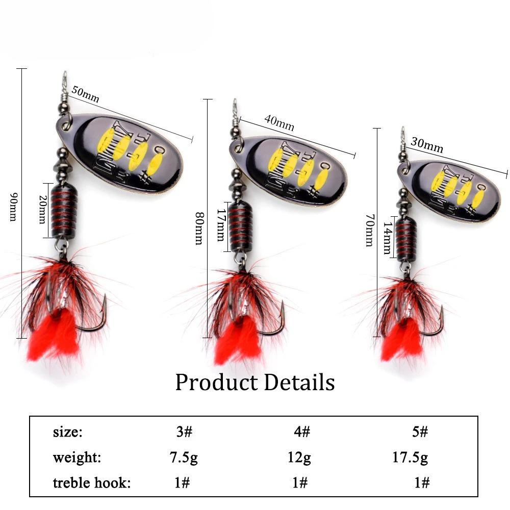 1pc Spinner Köder 7,5g 12g 17,5g Harte Löffel Bass Lockt Metall Angeln Locken Mit Feder Drillinge für Hecht Angeln