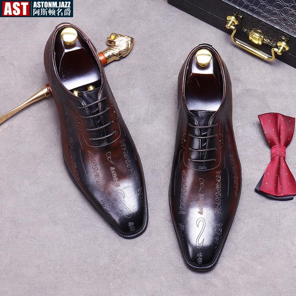 Handmade Mens Oxford Shoes Genuine Leather Brogue Dress Shoes Classic Business Formal Shoes Italian Leather Shoes Wedding Shoes