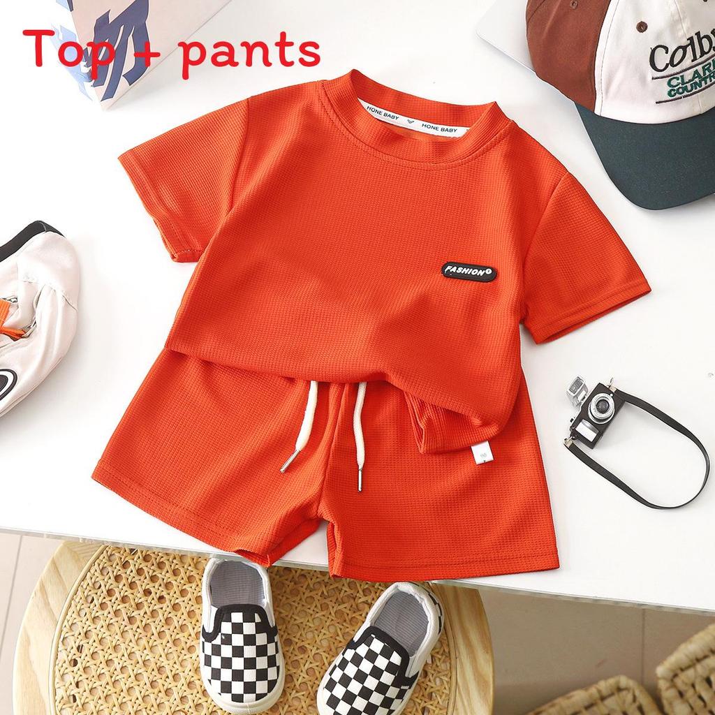 Childrens Summer Short Sleeve Shorts Pajamas With Soft Waffle Fabric For Kids