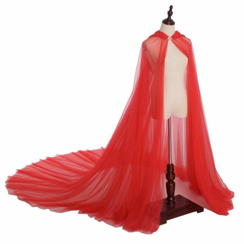 Women's Vintage Halloween Hooded Cloak - Vampire Bride Cape (Black, Red, White)