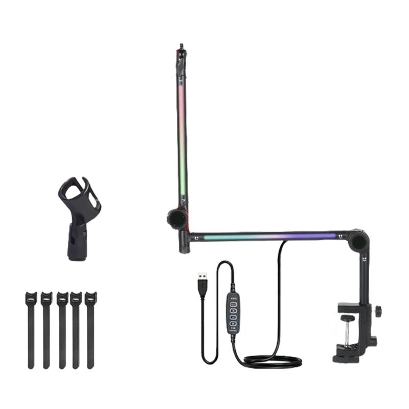 

Microphone Boom Arm Multi Directional Adjustable Mic Stand with Light Microphone Stand Boom Arm Easy Installation