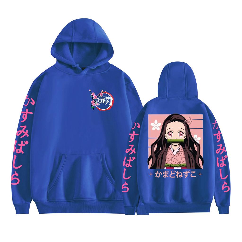 Adult Men's Plus Velvet Hooded Sweatshirt Anime Demon Slayer Nezuko Print Couple Style Autumn and Winter Long Sleeve Pullover