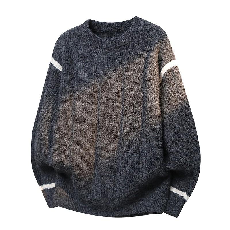 Unisex Chunky Knit Sweater With Round Neck Loose Fit Casual Wear In Rabbit Wool Blend