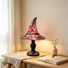 Decorative Desk Lamp Handcrafted Stained Glass Witch Hat Lamp, USB Powered Gothic Wizard Night Light, Retro Resin Accent with Purple Amber Mosaic,