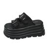 Fashion 8CM Chunky Platform Canvas Sandals Women Thick Bottom Wedges Slippers Female New Summer Non Slip Beach Shoes Woman Buckle Slides