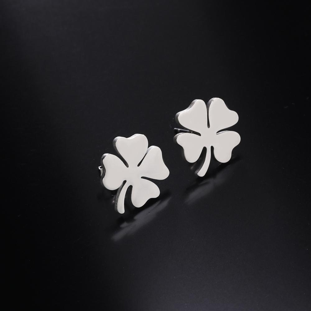 Dawapara Minimalist Four Leaf Clover Stud Earrings for Women Sunflower Good Luck Gift Stainless Steel Irish Jewelry