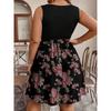 Women's Fashionable Casual Color Blocked Printed Sleeveless Waist Dress In Large Size