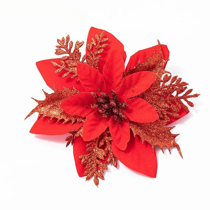 14cm Glitzer Künstliche Weihnachtsblumen Weihnachtsbaumschmuck Frohe Weihnachten Dekorationen für Zuhause Neujahrsgeschenk